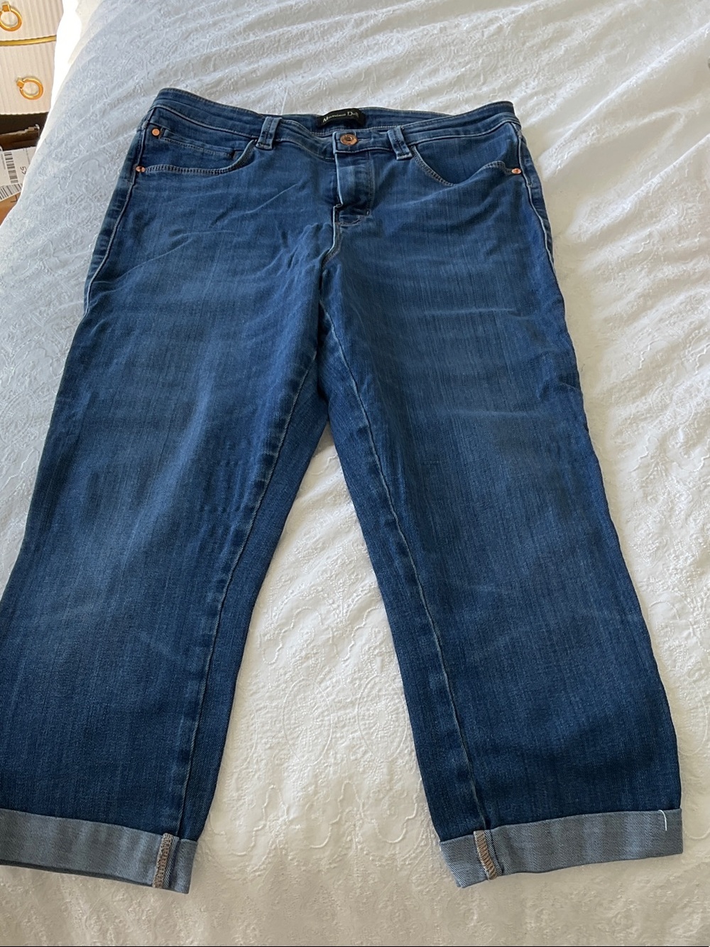 Massimo Dutti Dark Blue Cropped Straight Jeans